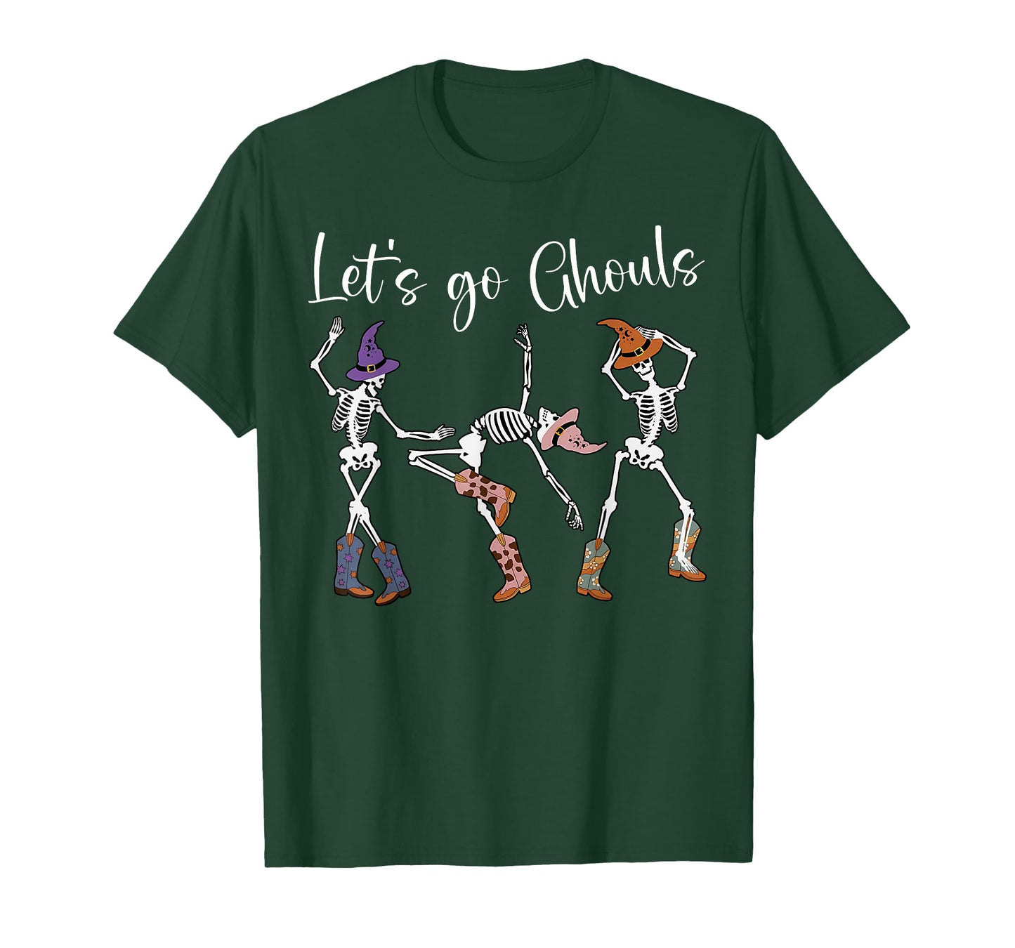 Let's Go Ghouls Dancing Skeleton Cowboy Western Halloween T-Shirt