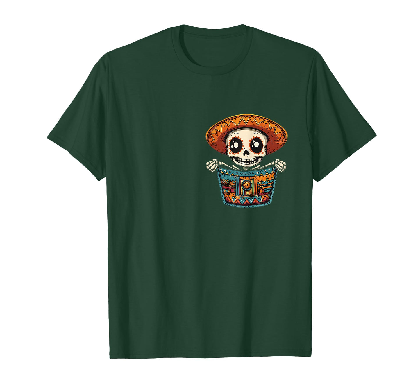 Pocket Cinco De Mayo Serape Party Skeleton Mariachi Mexican T-Shirt