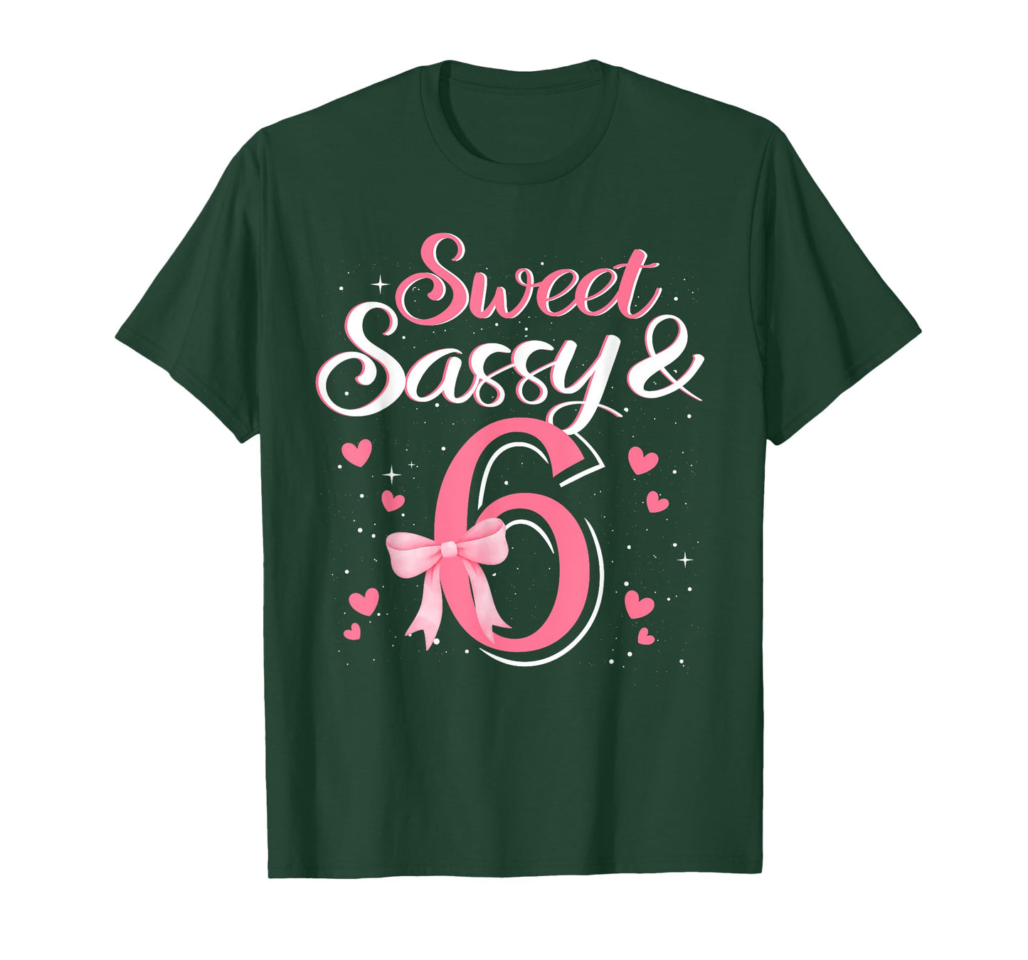 Pink Sweet Sassy And 6th Six Bow Birthday 6 Year Old Kids T-Shirt