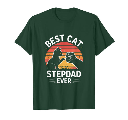 Best Cat Stepdad Ever Retro Sunset Fist Bump T-Shirt