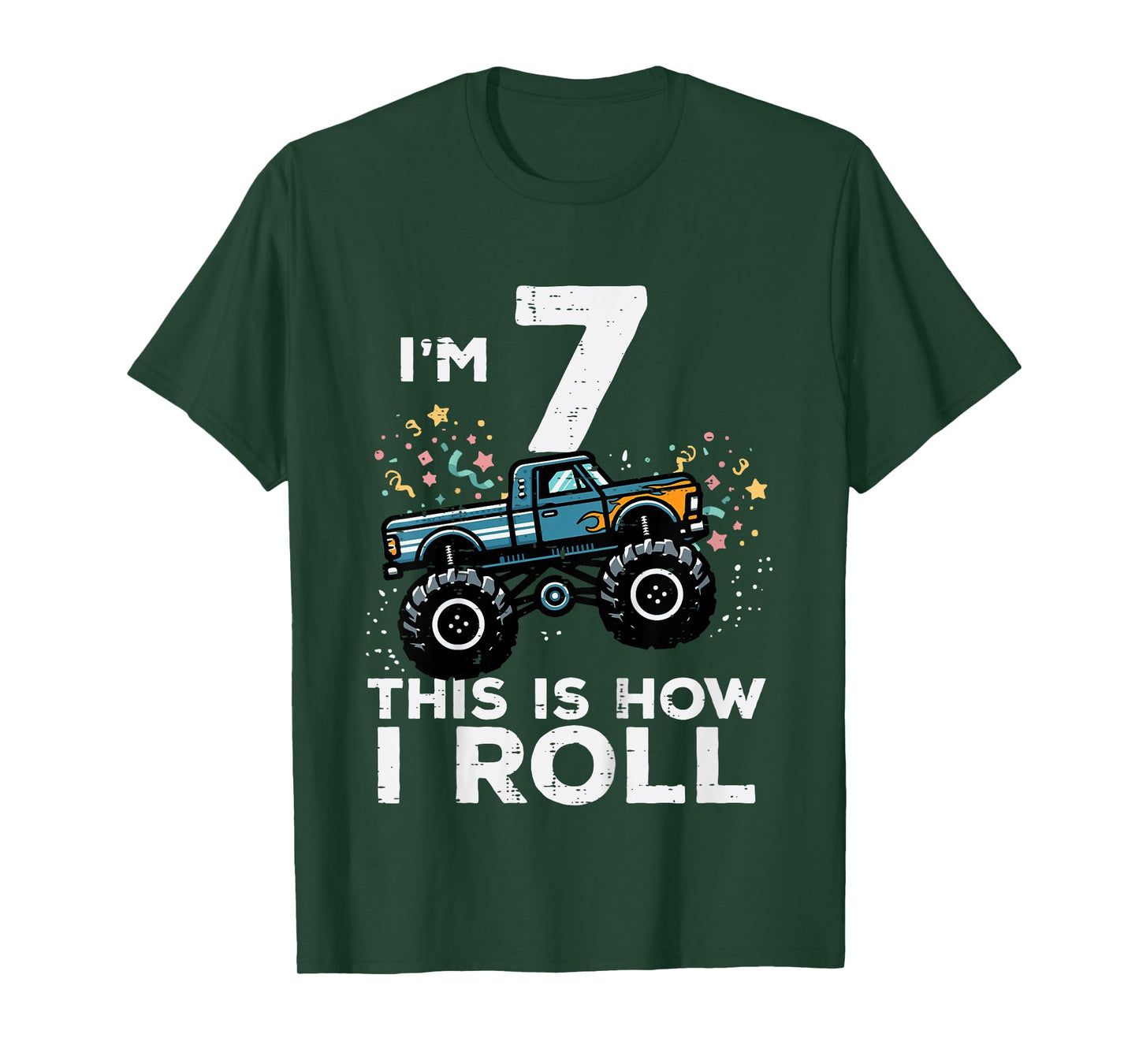 Kids Im 7 Years Old Monster Truck 7th Birthday Boys Kids T-Shirt