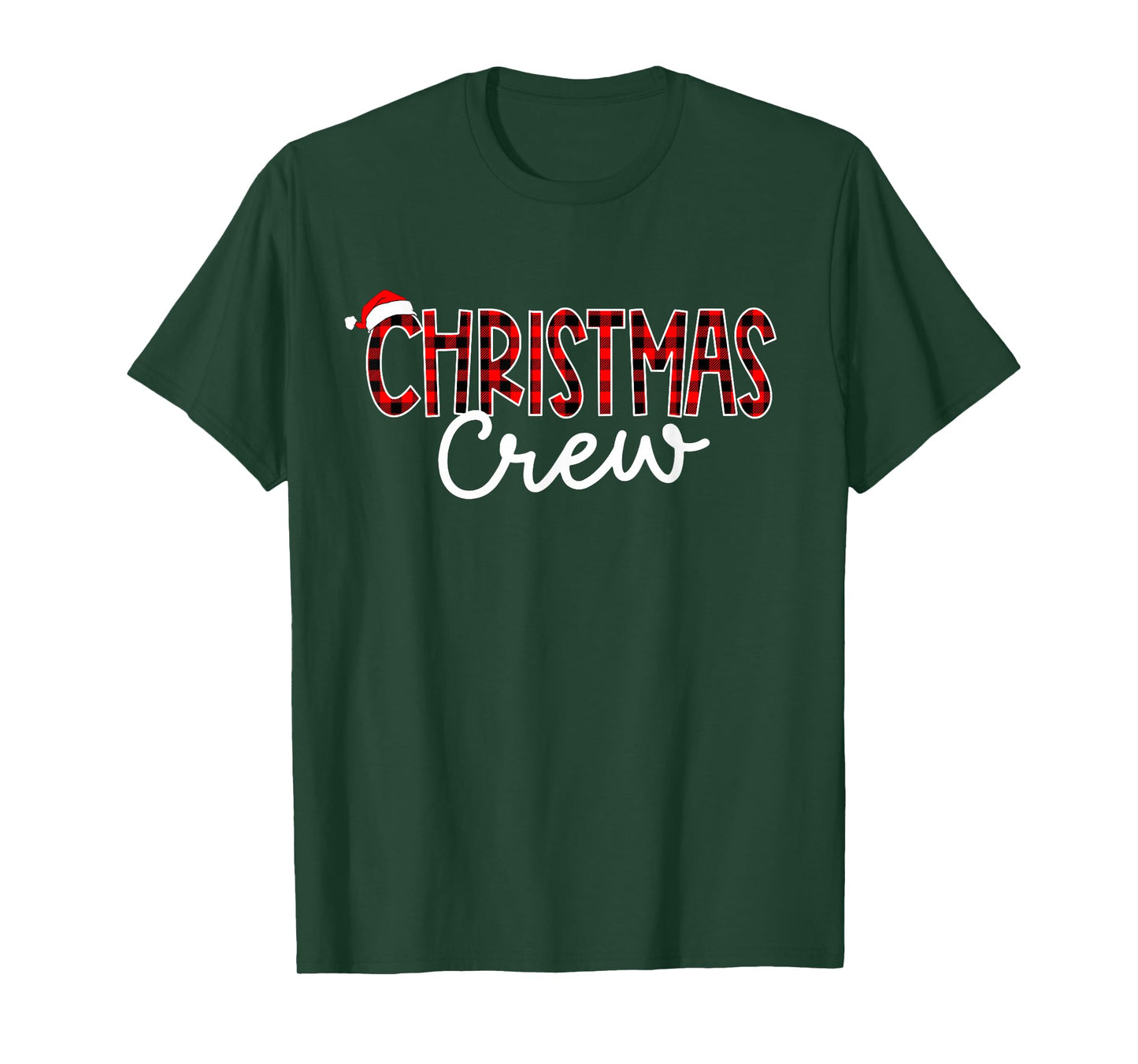 Funny Crew Santa Hat Christmas Red Plaid Xmas Family Pajamas T-Shirt