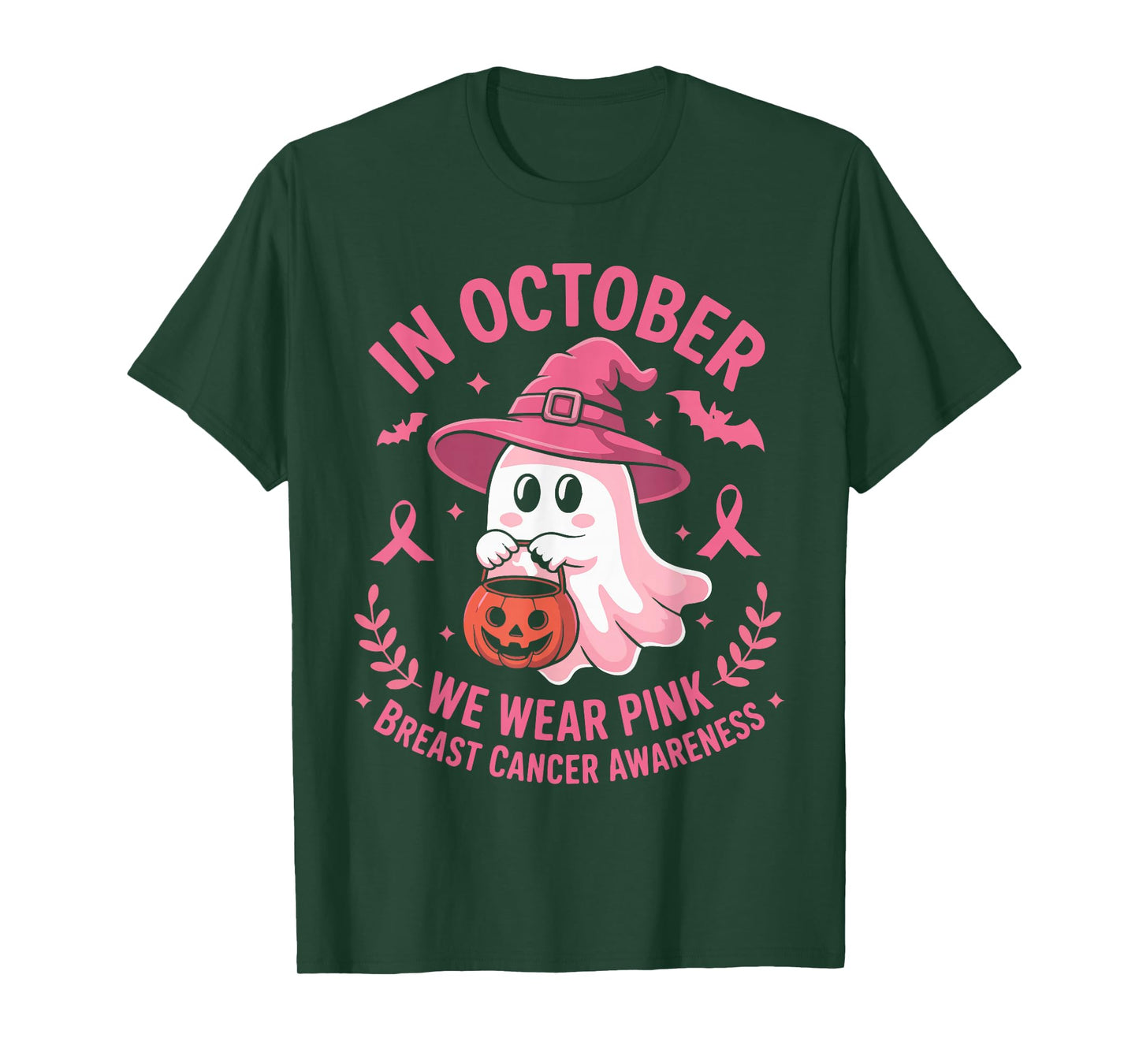 Halloween Ghost in October We Wear Pink Breast Cancer Women T-Shirt