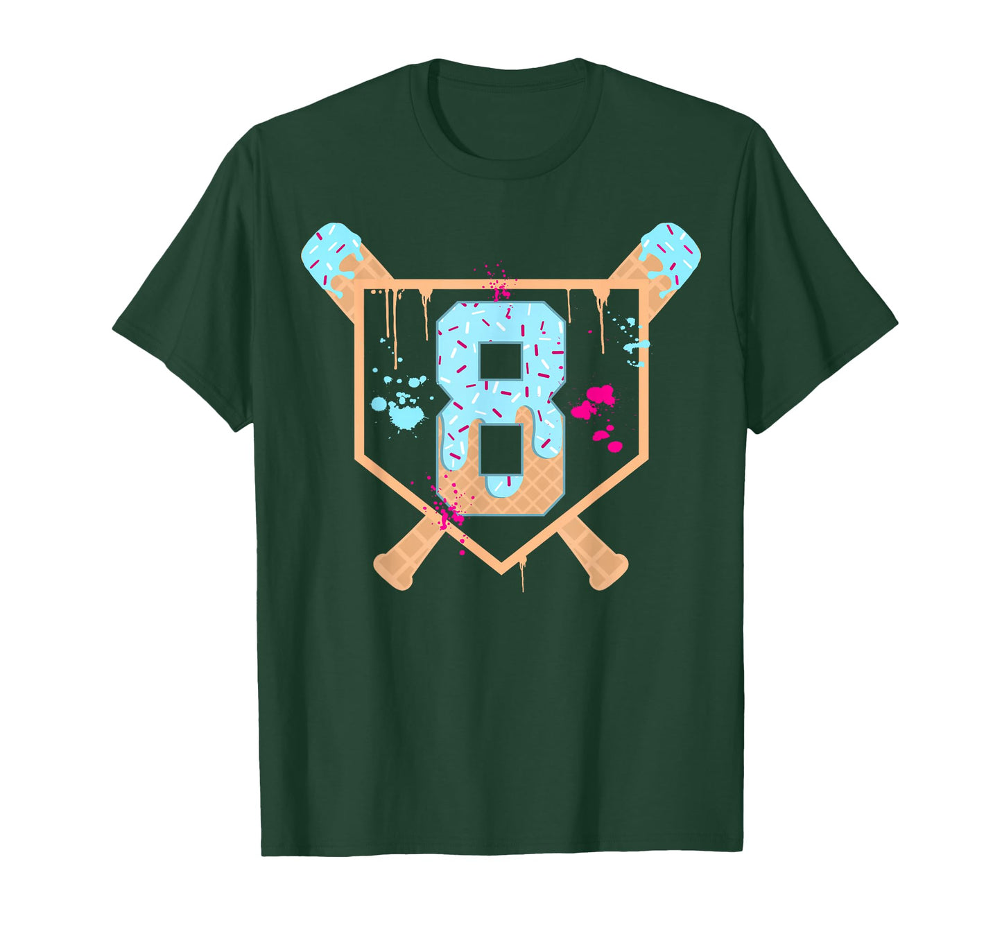 Baseball 8 Year Old Ice Cream Drip 8th Birthday Boy Number 8 T-Shirt