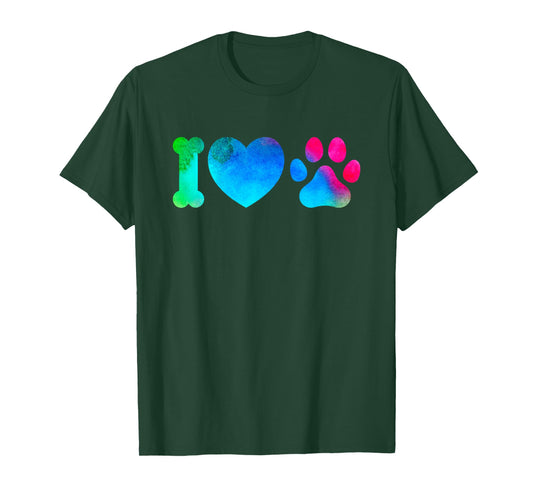 Cute and Colorful I Love Dogs with a Heart and Paw Print T-Shirt