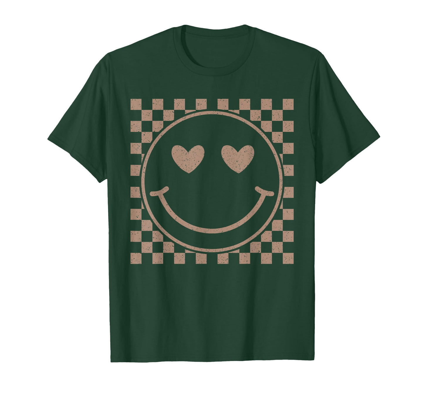 Retro Happy Face Checkered Pattern Smile Face Trendy T-Shirt
