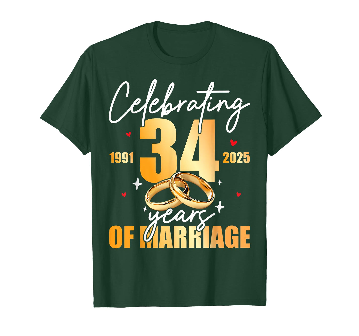Celebrating 1991 34th 34 Years of Marriage Anniversary T-Shirt