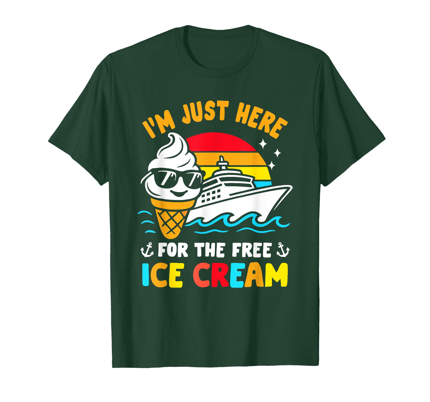 Just Here for Free Ice Cream Funny Cruise Travel Matching T-Shirt