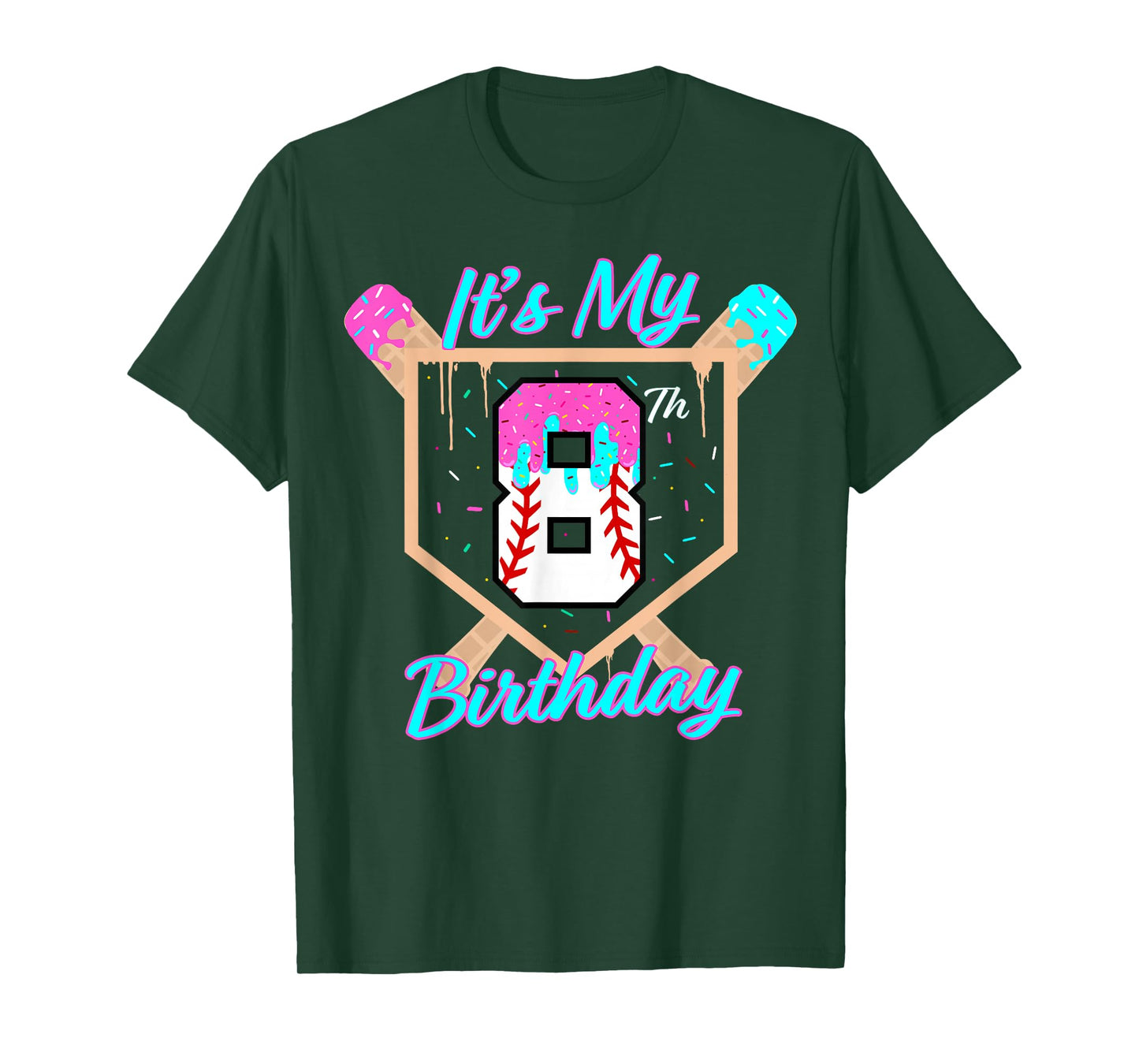 Baseball 8 Year Old Ice Cream Drip 8th Birthday Boy Number 8 T-Shirt