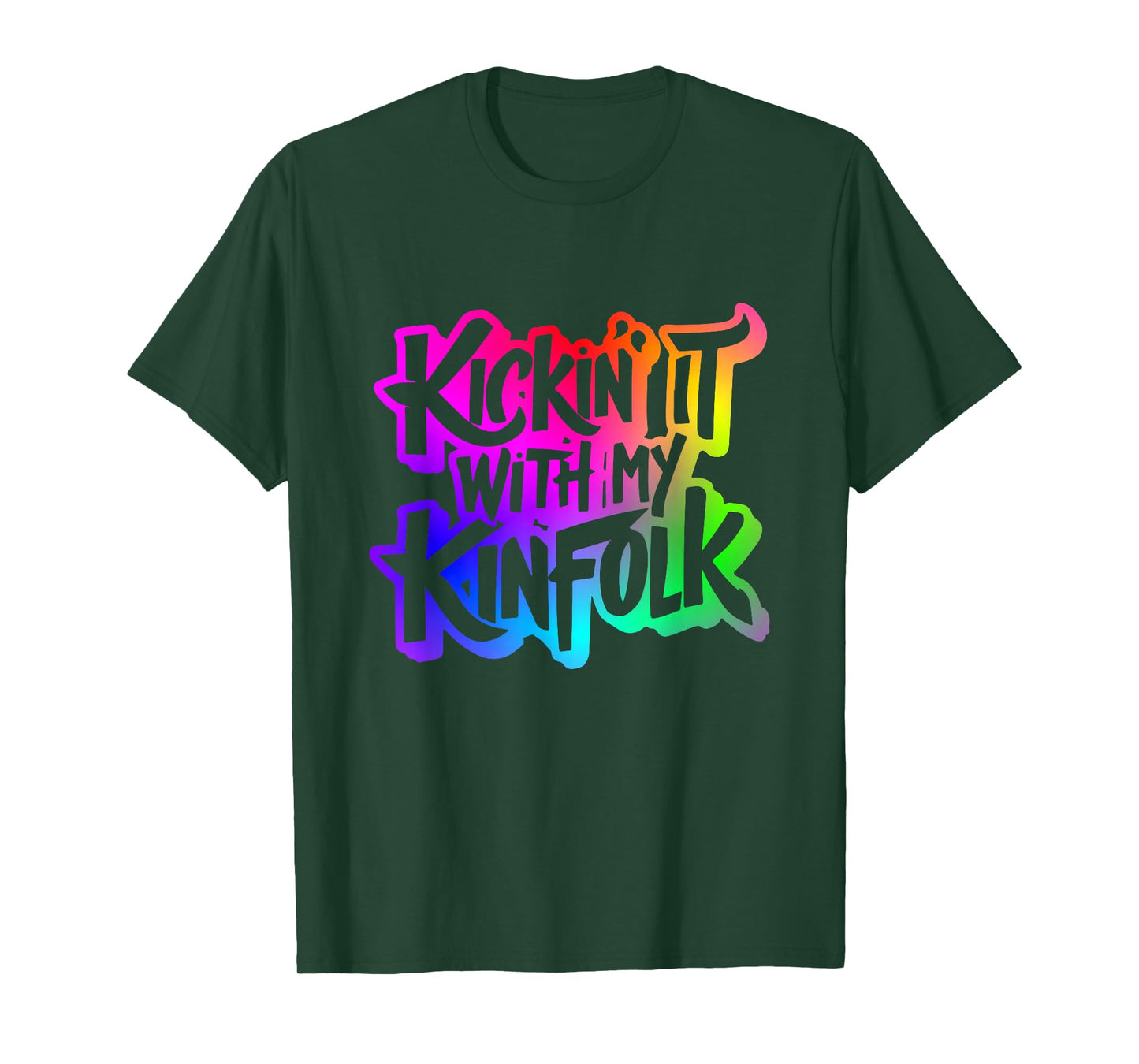 Funny Memorable Family Reunion Celebration Apparel Kickin' It With My Kinfolk Unisex-Adults T-Shirt Black Short Sleeve Classic Fit Small