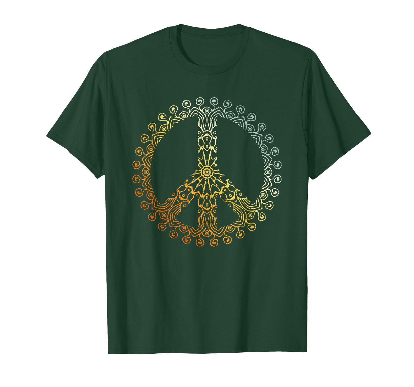 Sunny Neutral Boho Yoga Ornate Mandala Peace Sign Hippie T-Shirt