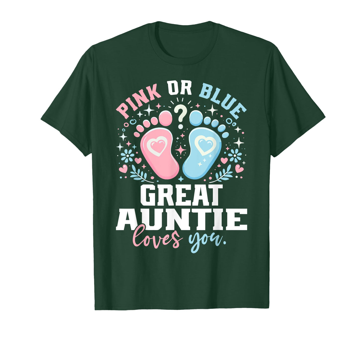 Pink or Blue Great Auntie Footprints Gender Reveal T-Shirt