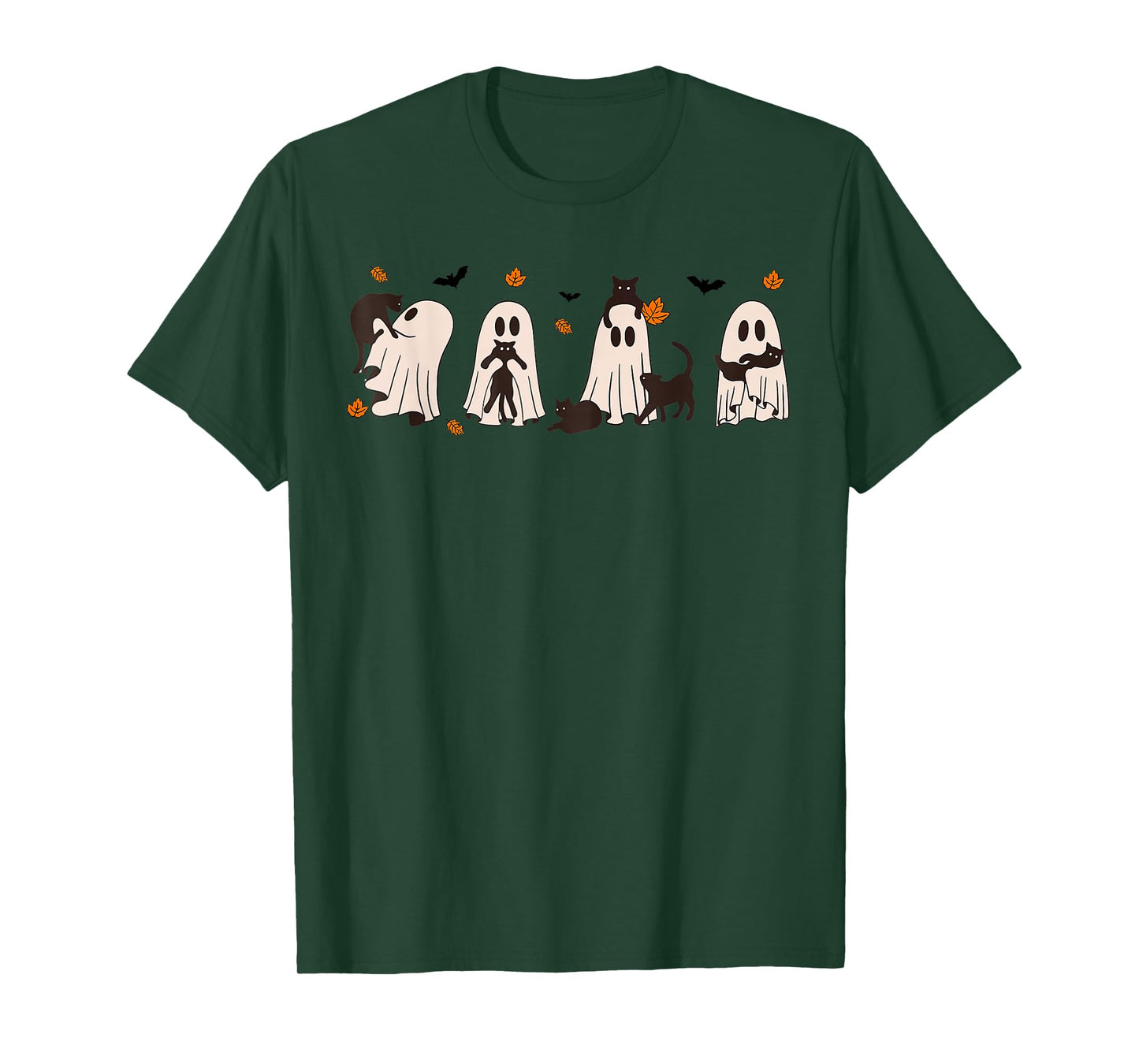 Black Cats in Cute Ghost Cat Halloween T-Shirt