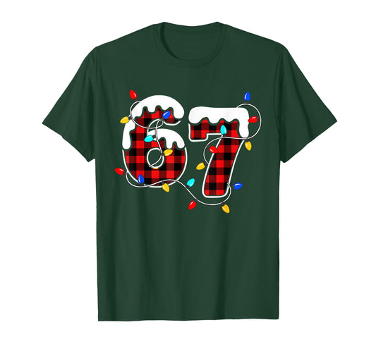 67 Christmas Red Plaid 6 7 Six Seven Boys Christmas Pajamas T-Shirt