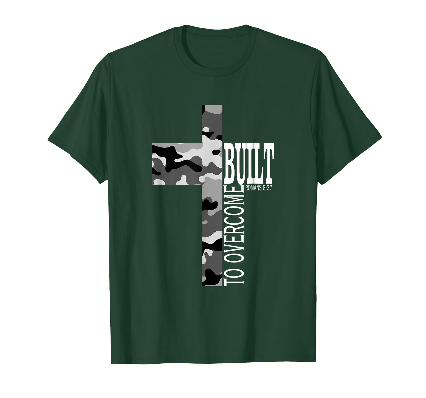Built to Overcome Camo Faith Christian Workout Gym Scripture T-Shirt