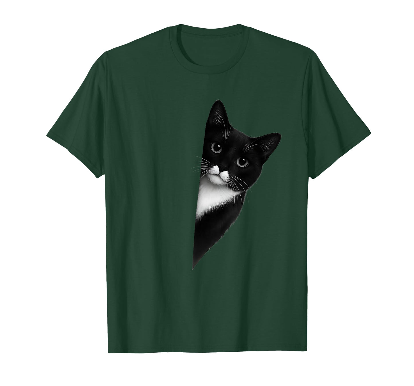 Peeking Tuxedo Cat Funny Artwork T-Shirt