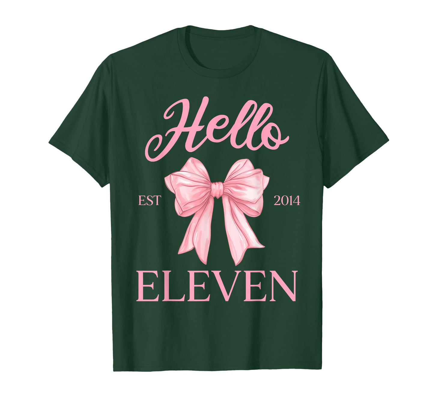 11th Birthday Girl Cute Coquette Bow Hello Eleven Est 2014 T-Shirt