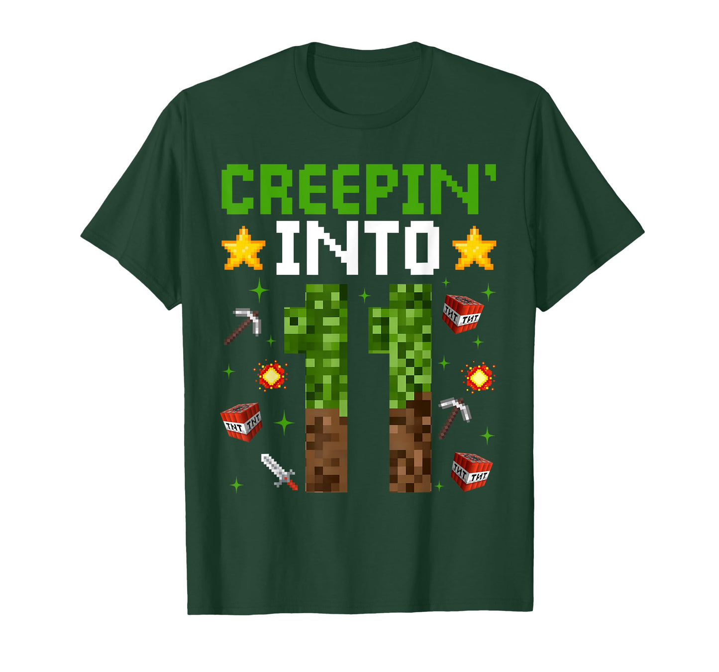 11th Birthday Gamer Pixel Creepin’ Into 11 Video Game Party T-Shirt