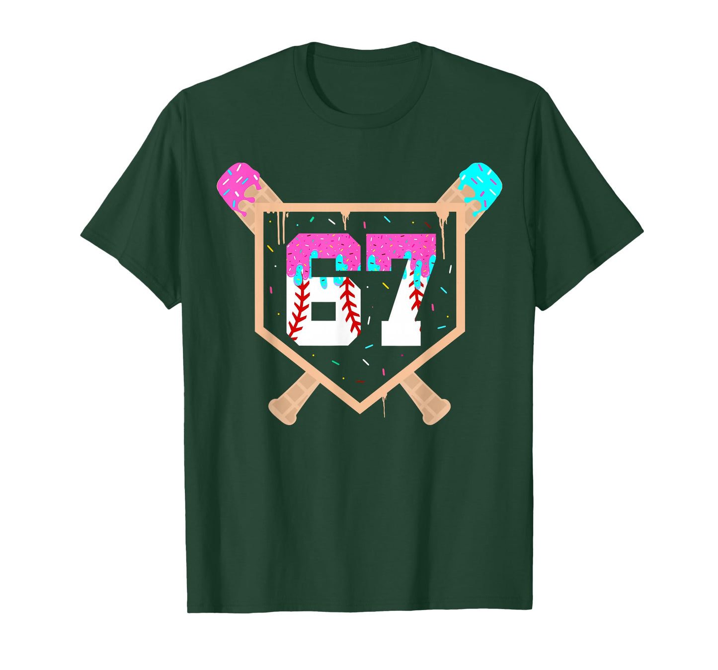 Baseball Ice Cream Drip Number 67 Player 67th Birthday T-Shirt