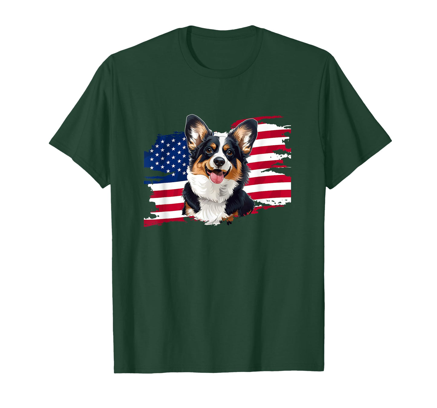 American USA Flag 4th July Fourth Black Tricolor Corgi Lover Women Kids Men T-Shirt