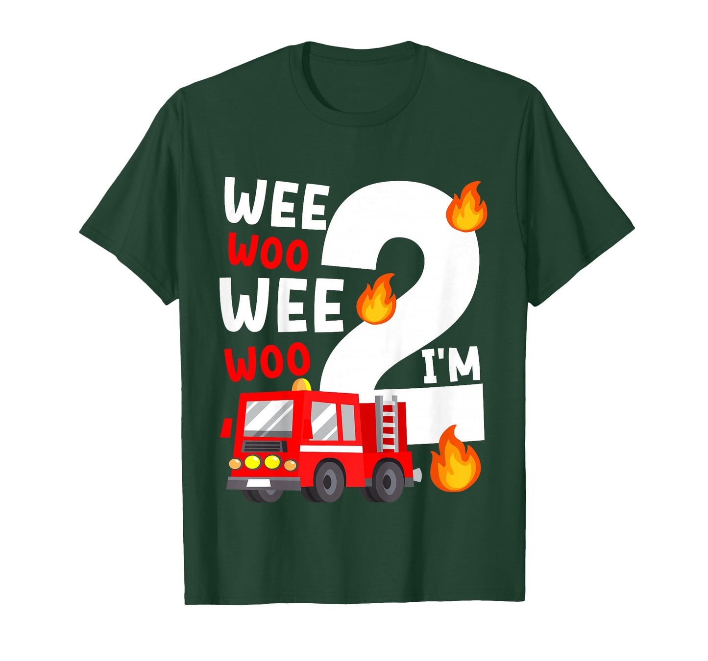 Kids Wee Woo I'm 2 Years Old Red Fire Truck Boys 2nd Birthday T-Shirt