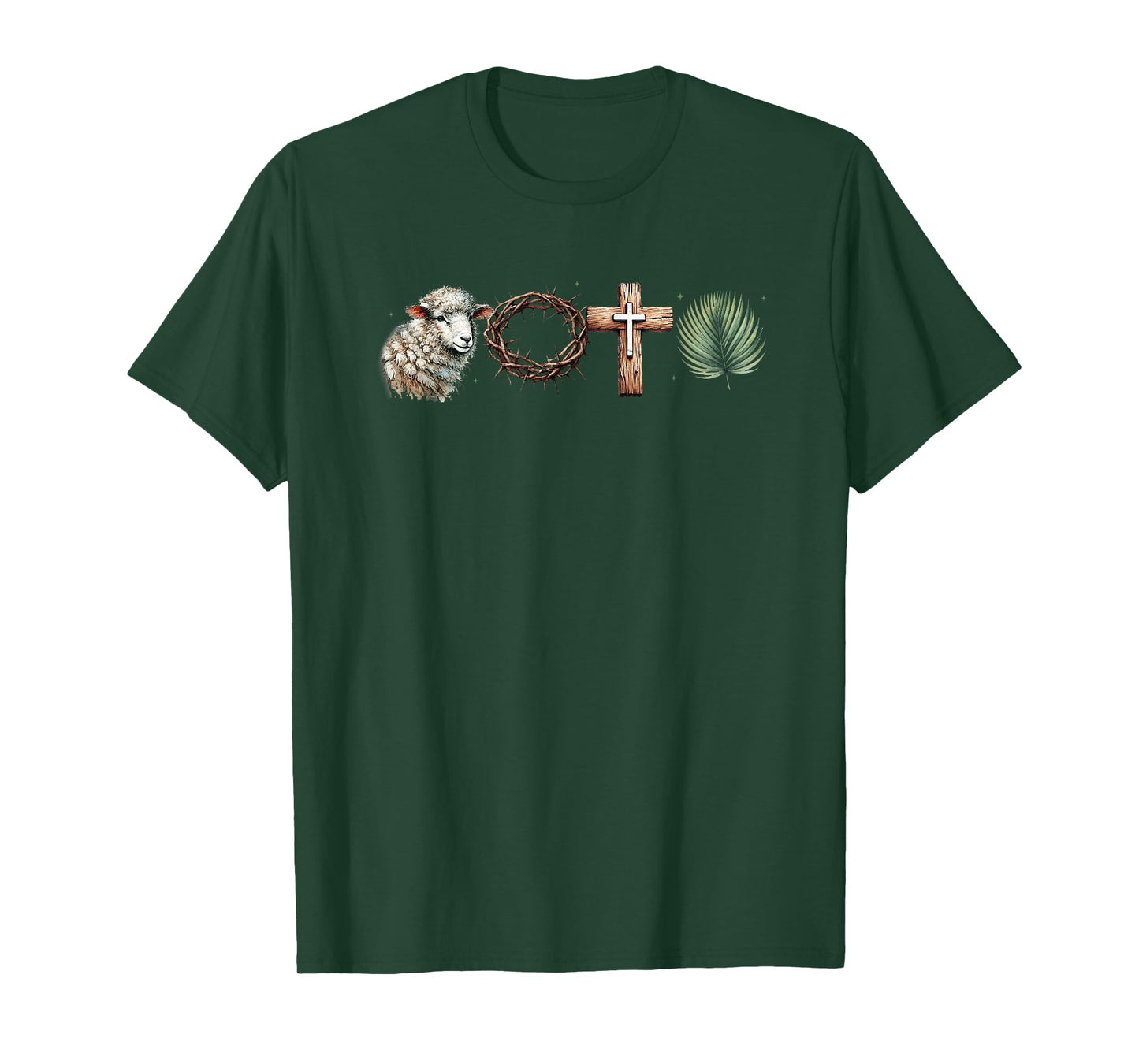 Lamb Crown Thorns Cross Palm Religious Icons T-Shirt