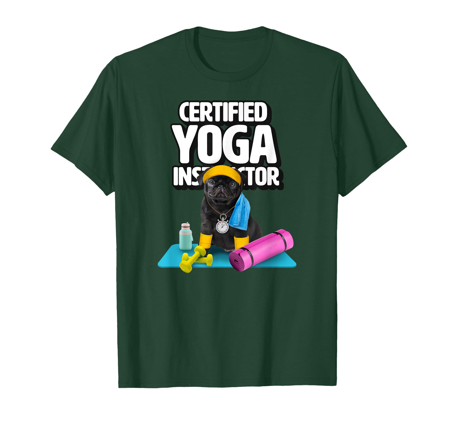 Cute black pug yoga teacher makes yoga for dogs T-Shirt