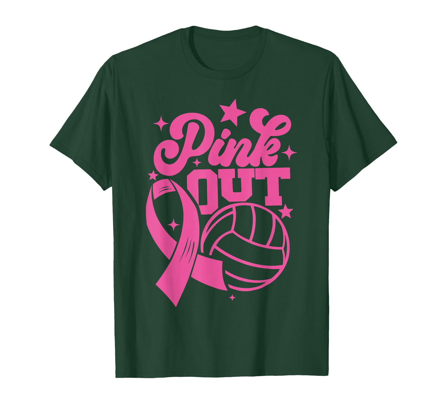 Pink Out Volleyball Breast Cancer Awareness Support Ribbon T-Shirt