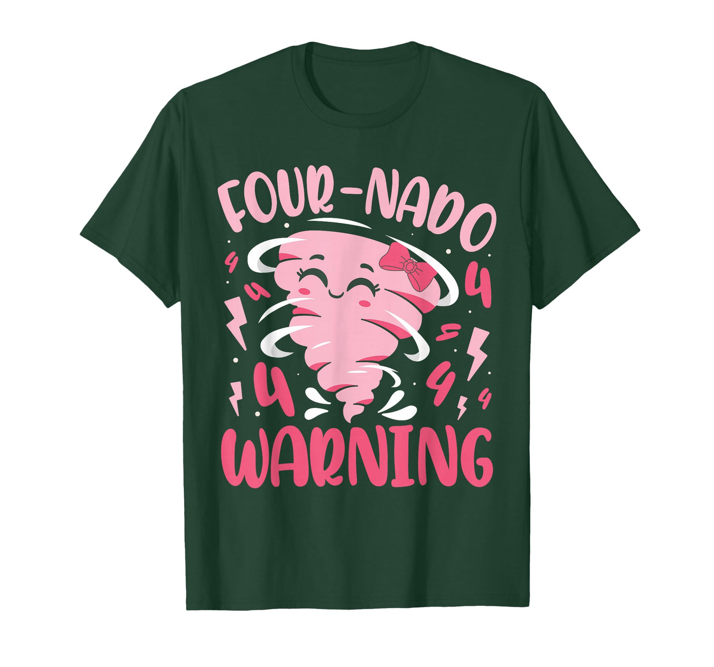 Kids Four-nado Warning 4th Birthday Pink Tornado Birthday T-Shirt
