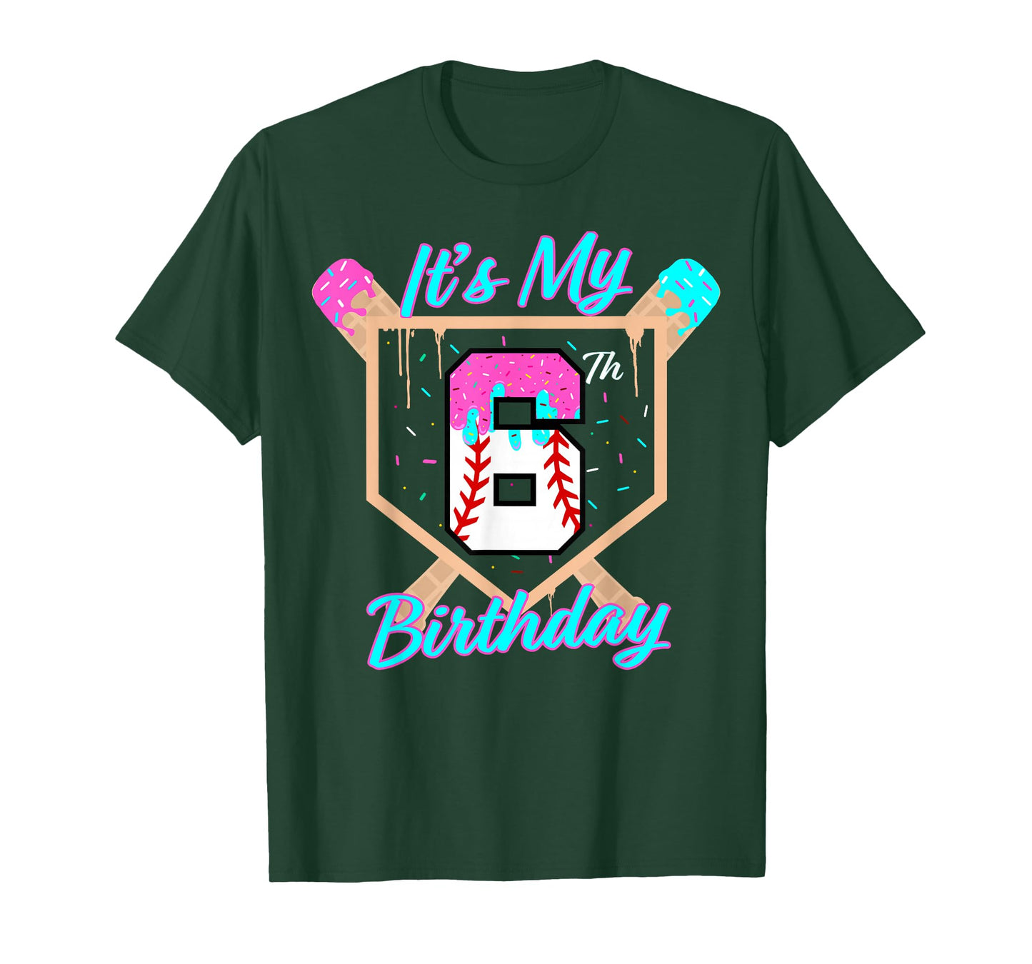 Baseball 6 Year Old Ice Cream Drip 6th Birthday Boy Number 6 T-Shirt