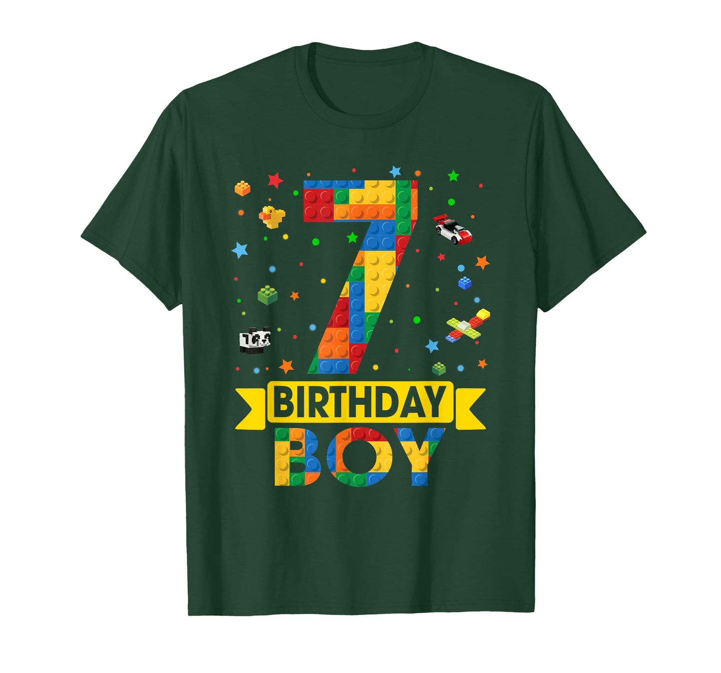 Kids Funny 7 Year Old Building Blocks 7th Birthday Boy T-Shirt