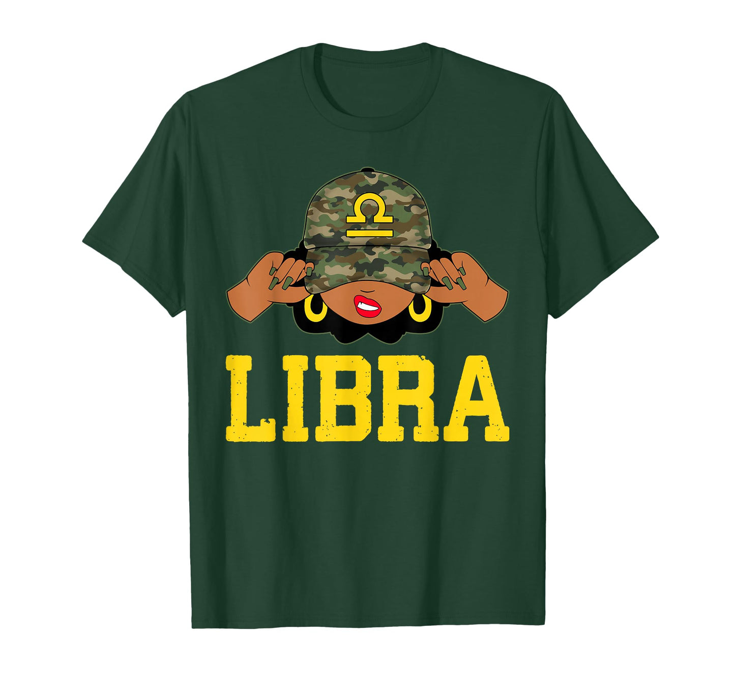 Libra Queen Sassy Black Woman Camouflage Cap Zodiac T-Shirt