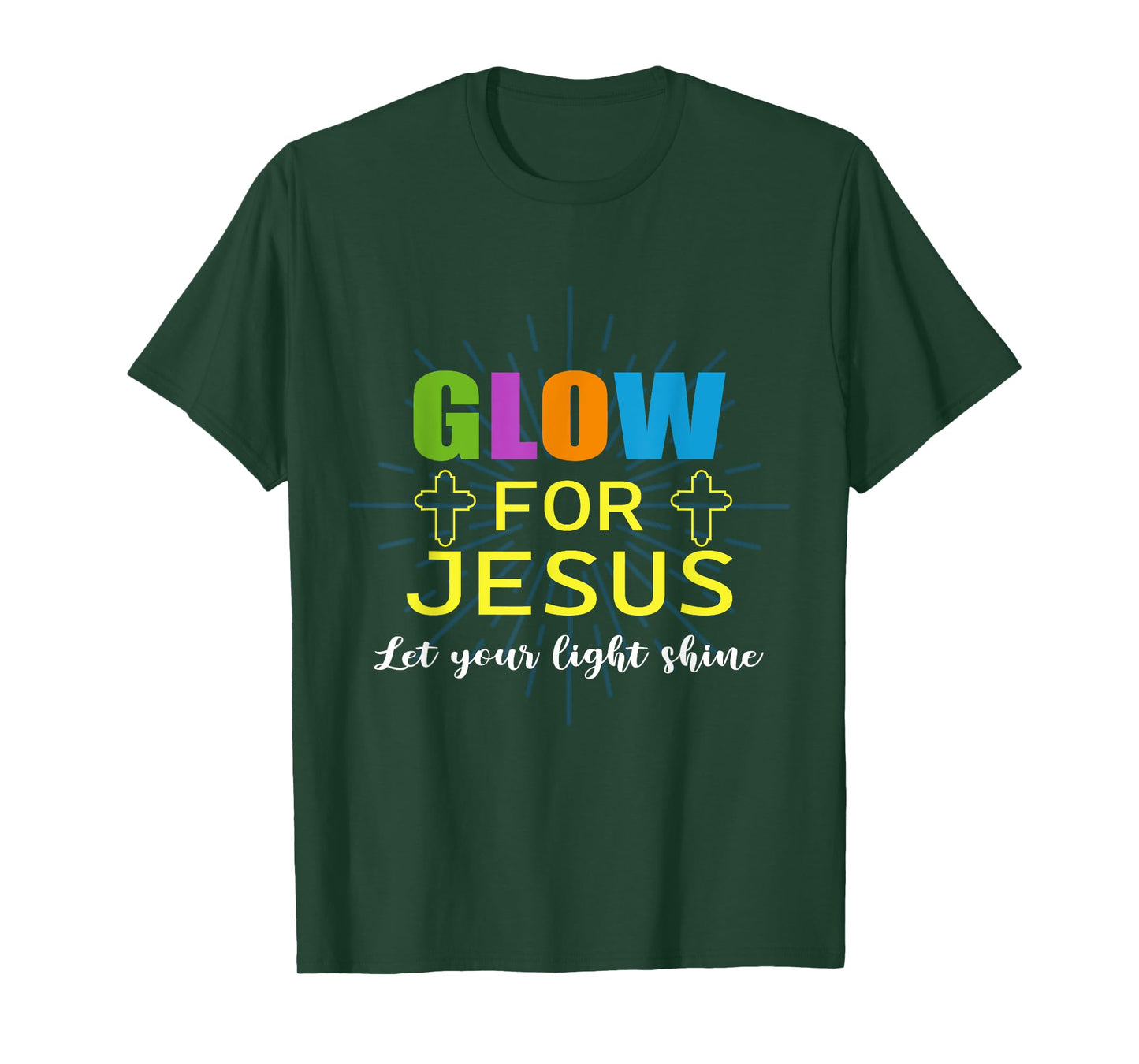 Glow-For Jesus Let Your Light Faith, Cross Christian, T-Shirt