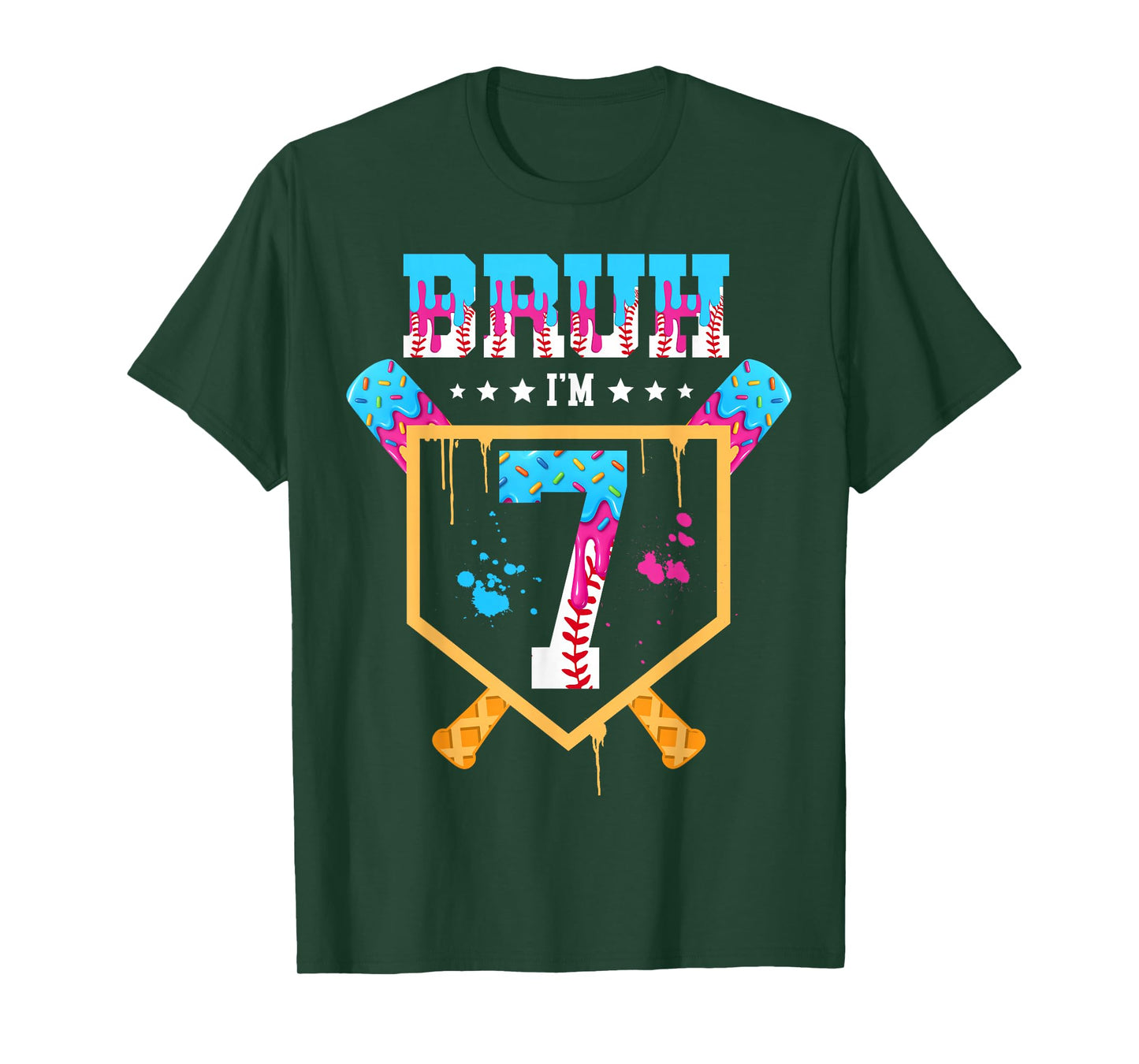 Baseball 7 Year Old Ice Cream Drip 7th Birthday Boys T-Shirt