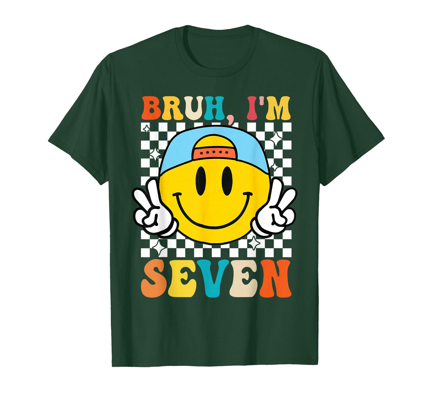 Bruh I'm Seven 7 7th Birthday Groovy Boys Girls 7 Years Old T-Shirt
