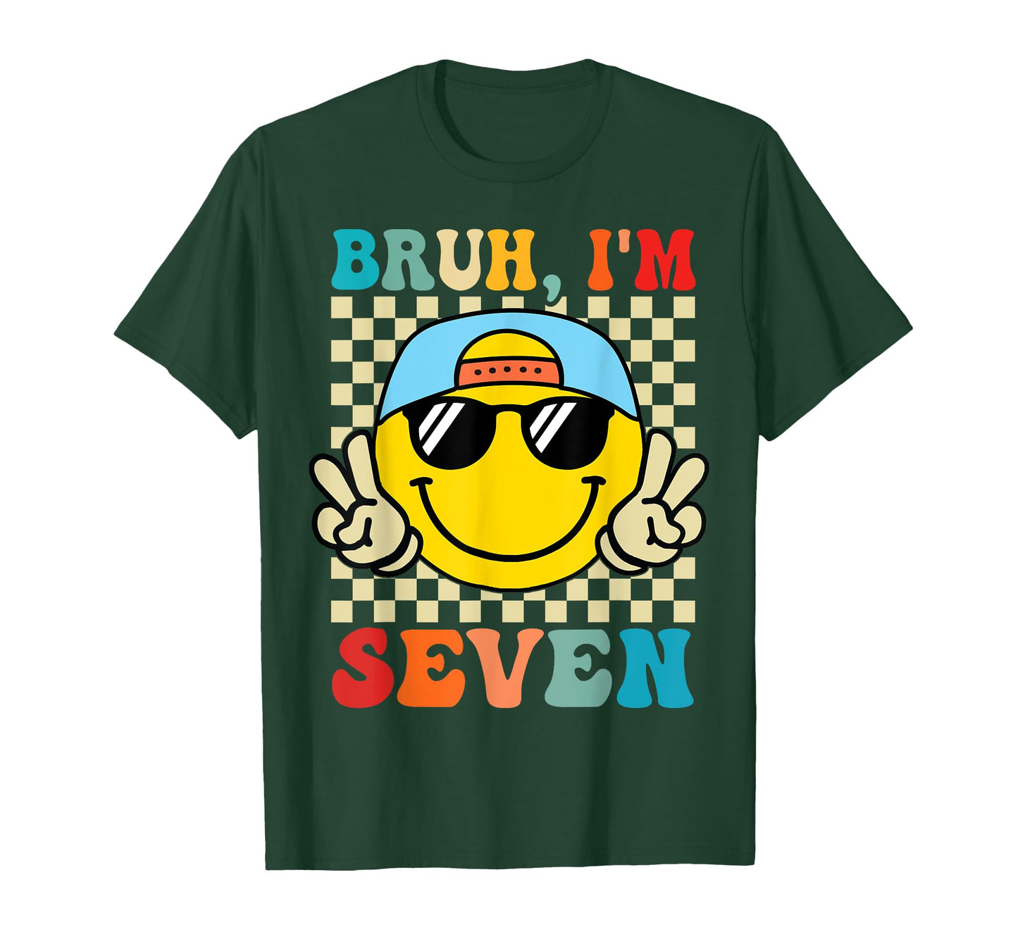 Bruh I'm Seven 7 7th Birthday Groovy Boys Girls 7 Years Old T-Shirt