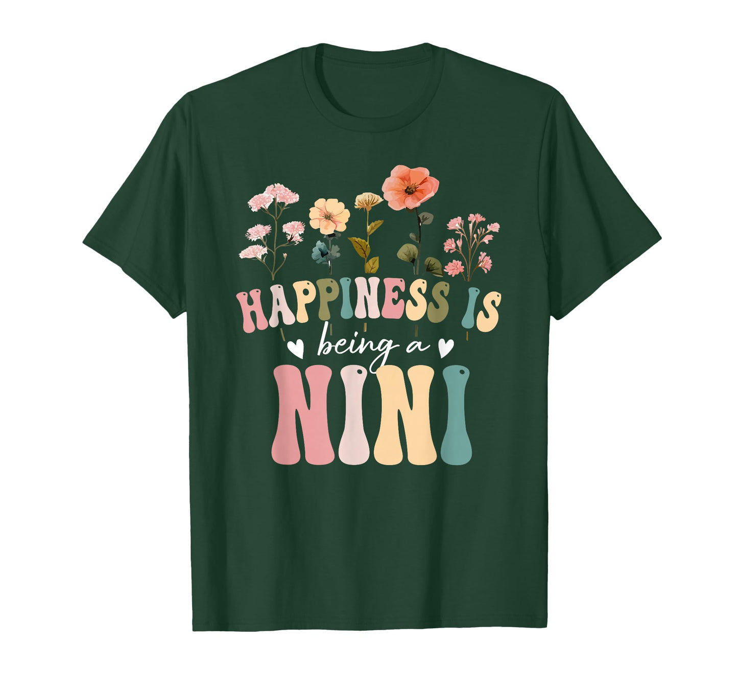Happiness is Being a Nini Floral Design Nini Mother's Day T-Shirt