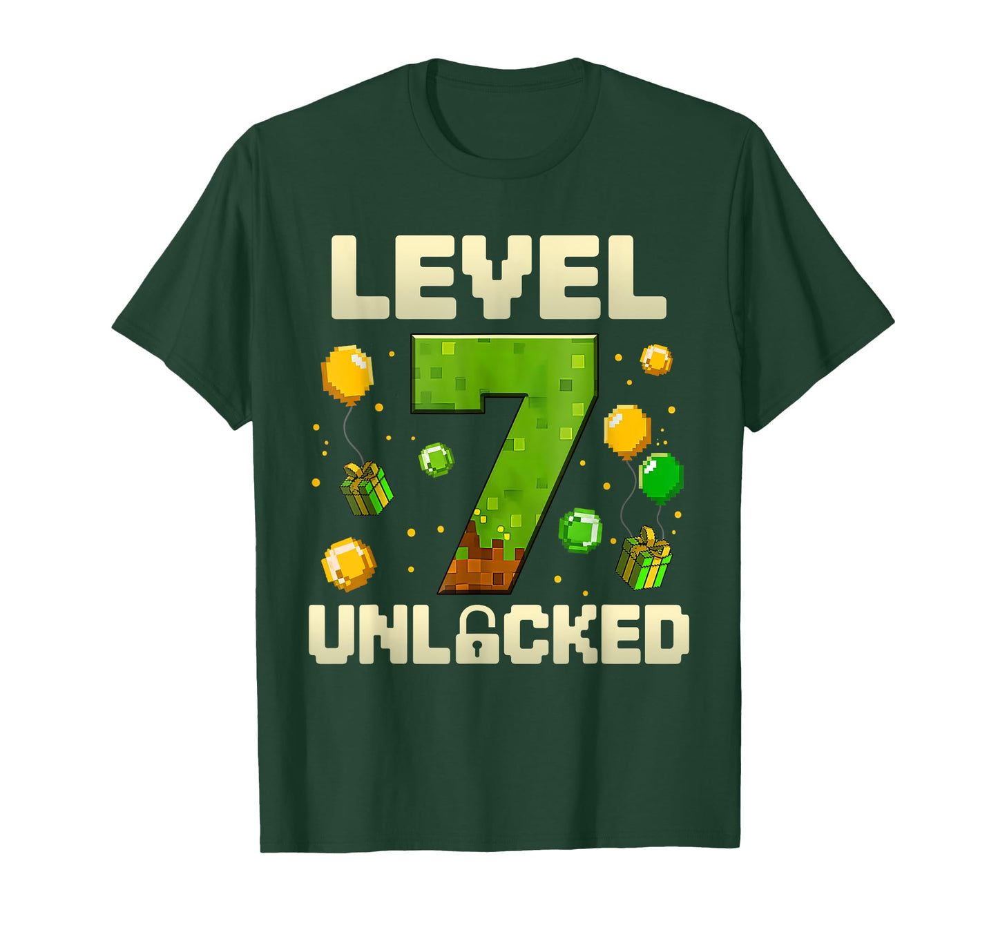 Birthday Boy Shirt Level 7 Unlocked 7th Birthday Game Pixel T-Shirt