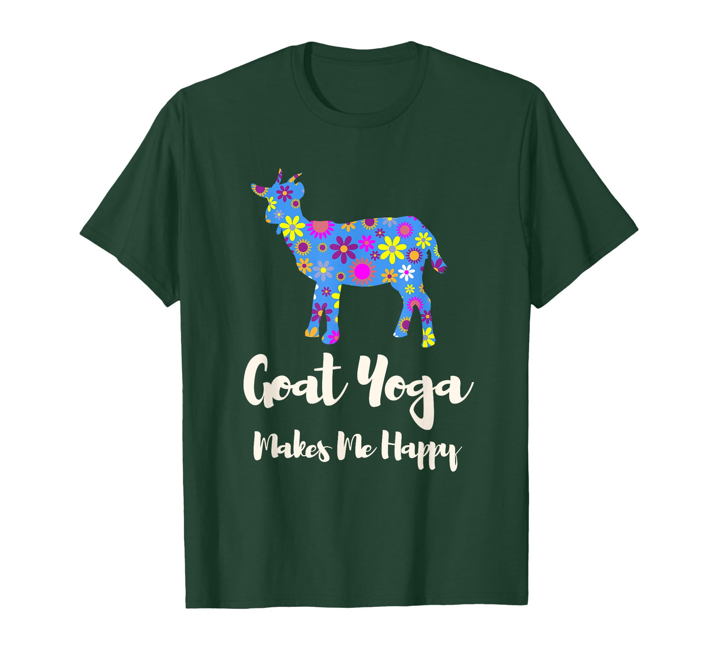 Cartba Goat Yoga Co. Cute Black Floral Goat Yoga T-Shirt - Women's Yoga T-Shirt - Small - Crew Neck - Short Sleeve
