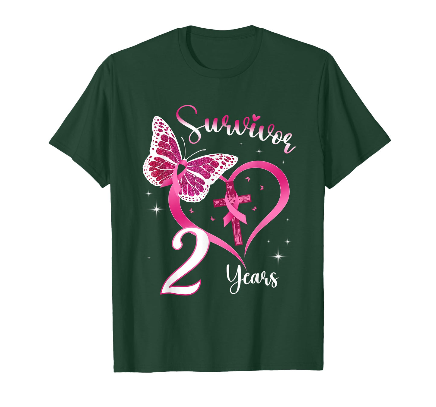 Breast Cancer Survivor Pink Ribbon Butterfly 2 Years Gift T-Shirt
