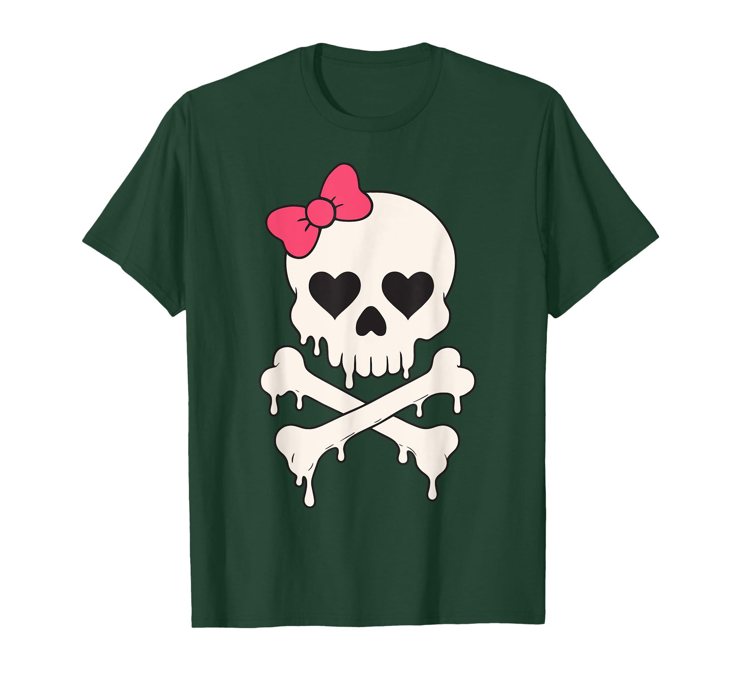 Cute Skull Pink Bow Dripping Crossbone Halloween Women Girls T-Shirt