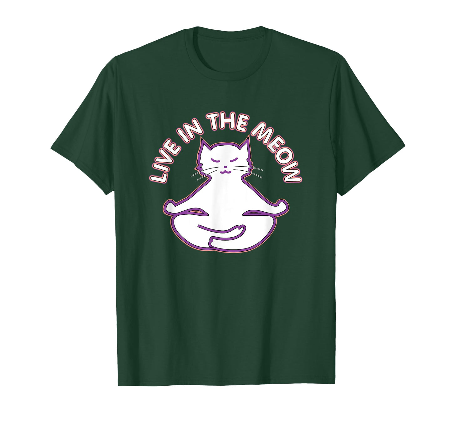 Yoga Teacher Gifts LAD Graphics Yoga Cat 'Live In The Meow' Yogi Kitty Meditation Black Women's Unisex Classic Fit Short Sleeve T-Shirt