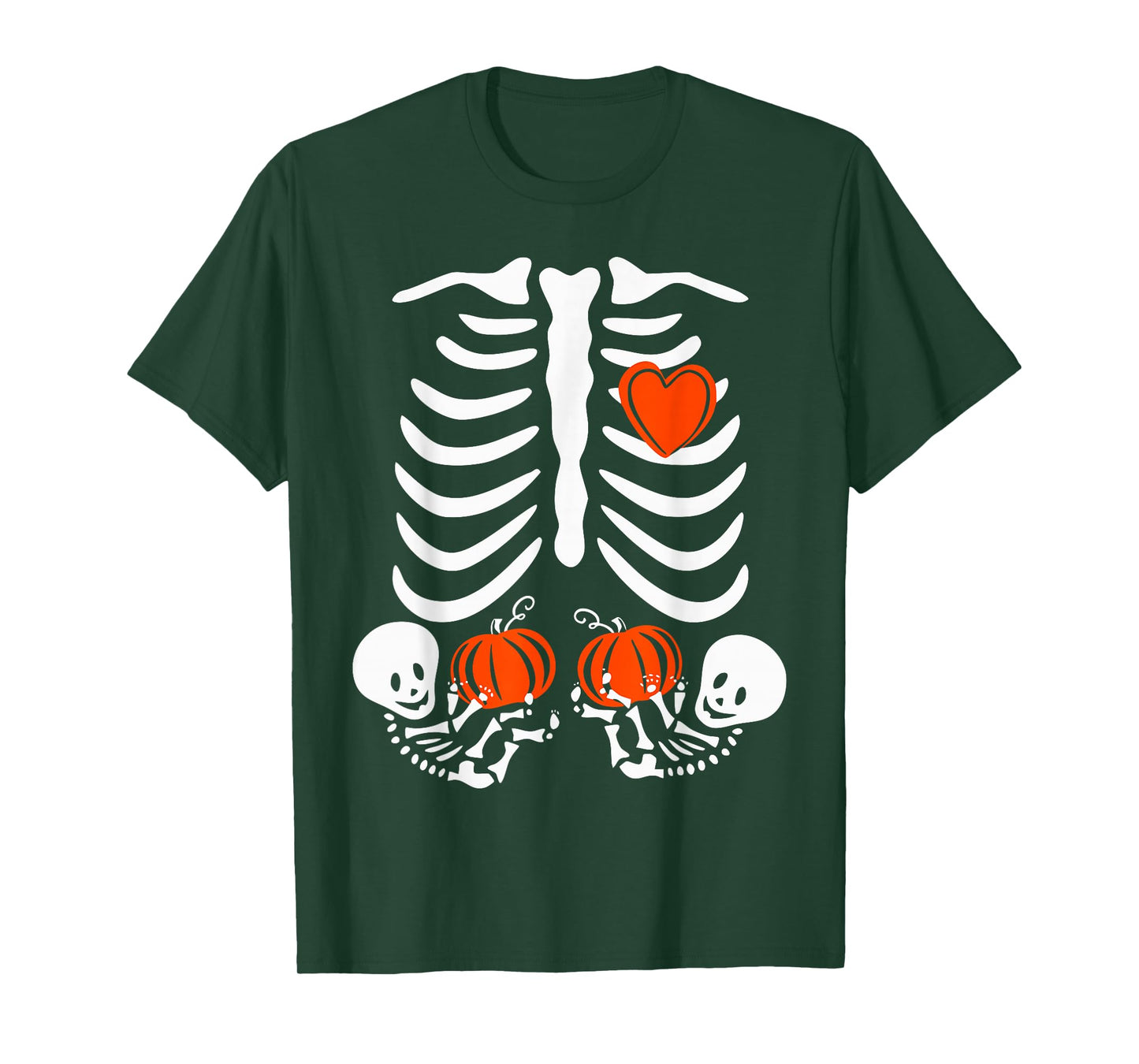 Womens Halloween Pregnancy Twins Costumes Pregnant Skeleton T-Shirt