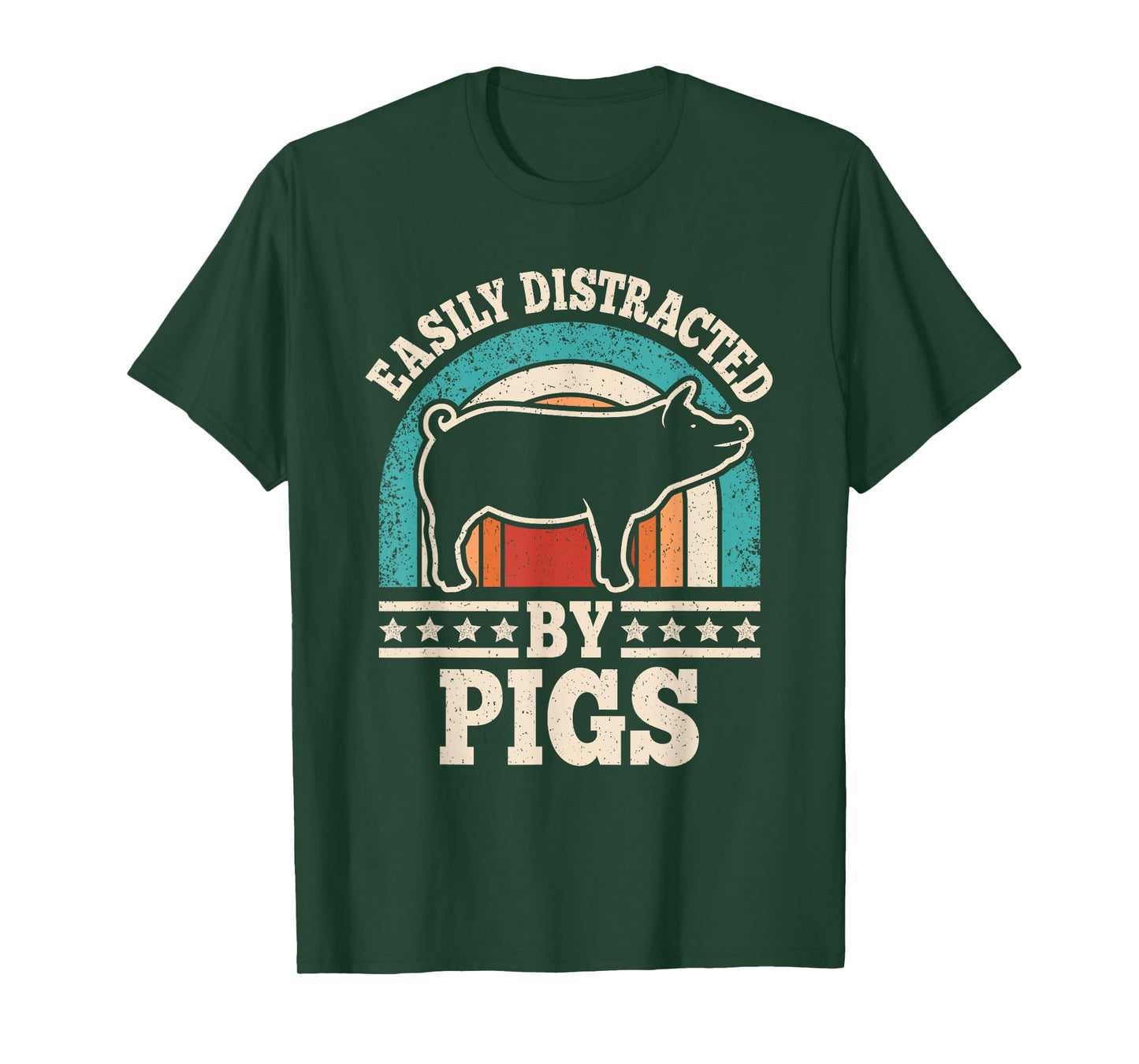 Easily Distracted By Pigs Farming Farmer Retro Men Women T-Shirt