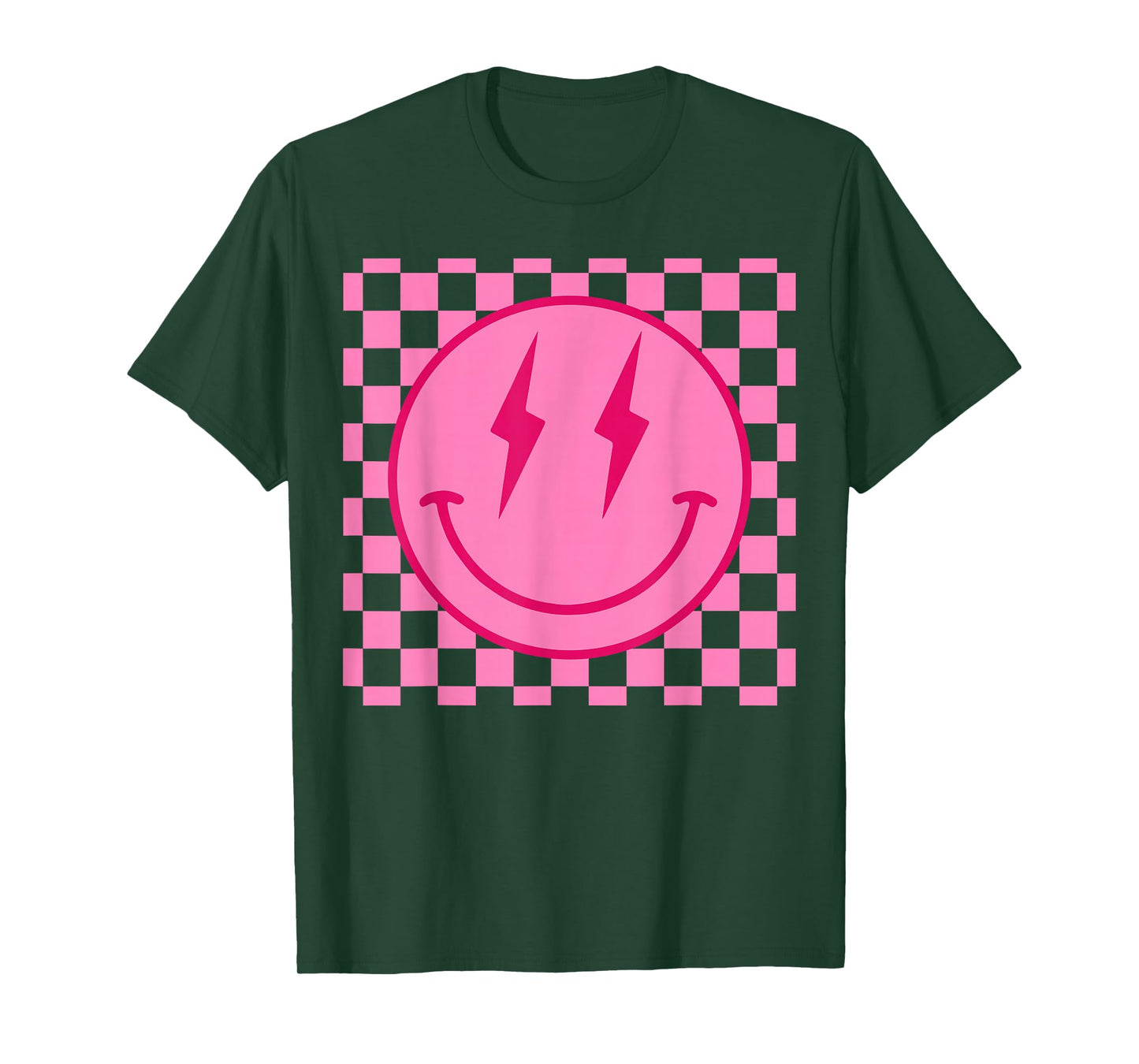 Retro Happy Face Shirt Checkered Pattern Smile Face Trendy T-Shirt