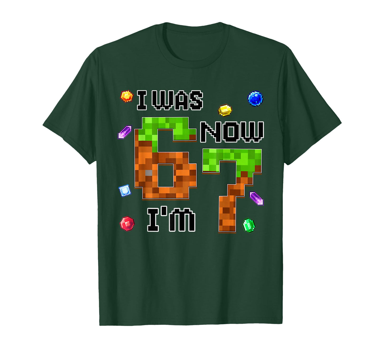 Funny Six Seven I was 6 Now I'm 7 Game Pixel 7th Birthday T-Shirt