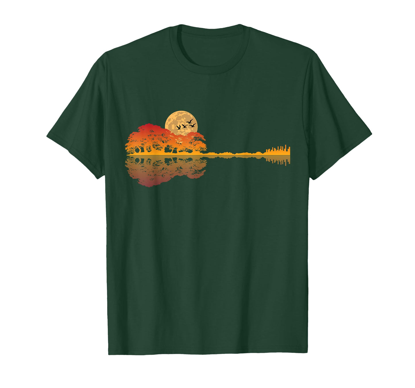 Guitar Lake Shadow Reflections Moon Love Guitar Musician T-Shirt
