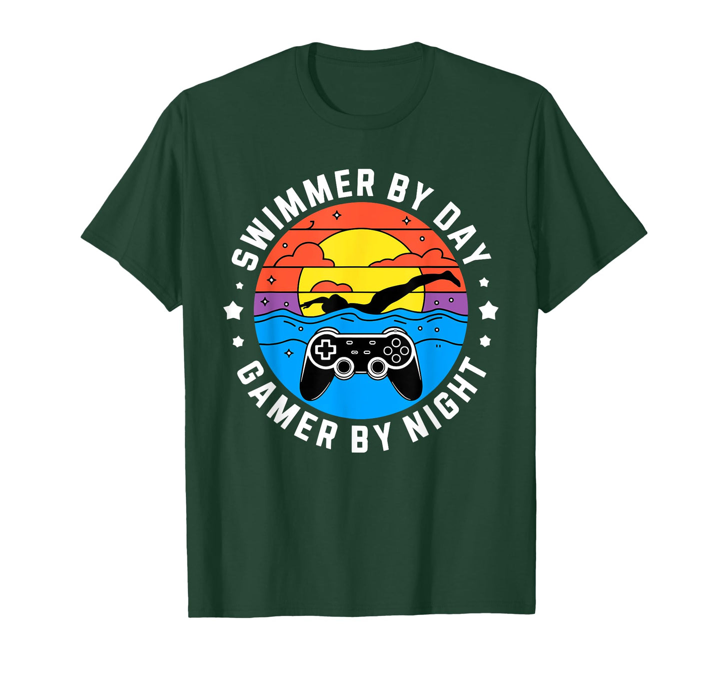 Swimmer By Day Gamer By Night Shirt Gaming Swimming Men Boy T-Shirt