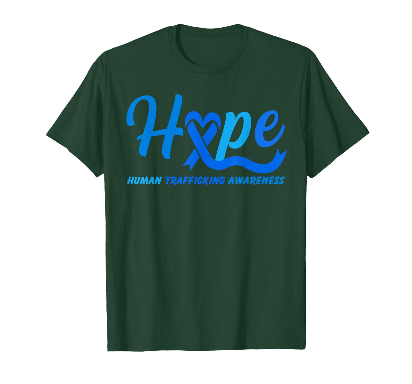 Hope Human Trafficking Awareness Month Blue Ribbon Heart T-Shirt