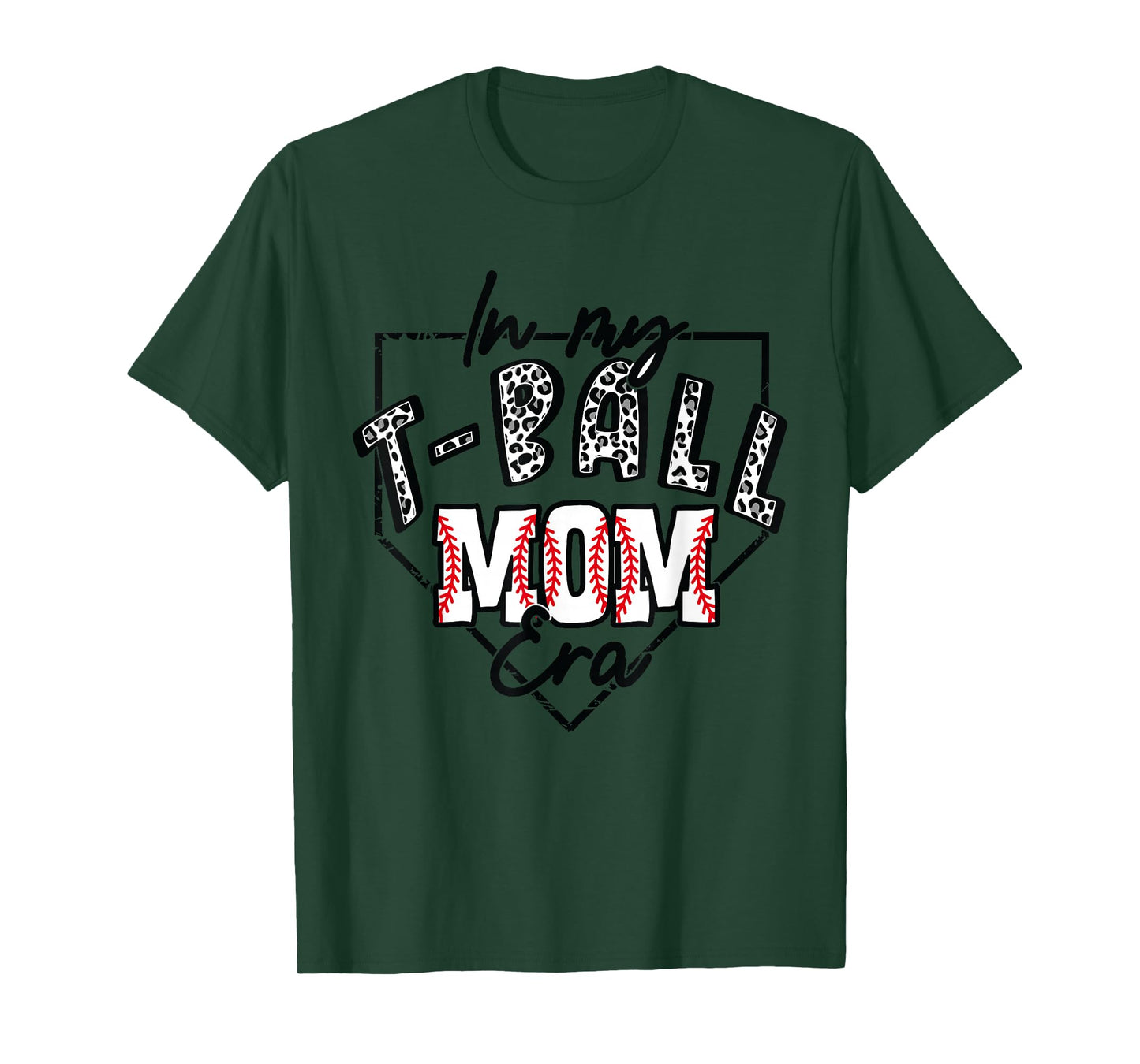 In My T-Ball Mom Era T-Ball Ball Mama Mother Leopard Print T-Shirt, Small, White